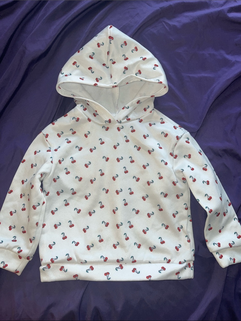 Kids White Hoodie with Red Cherry Print - Cute Comfort Pullover